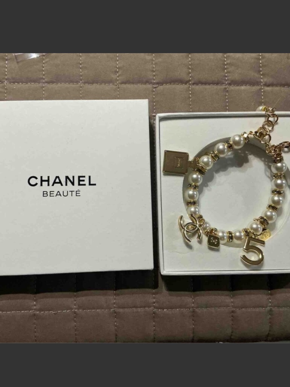 CHANEL Gold-Tone and White Pearl Charm Bracelet - Picture 2 of 7